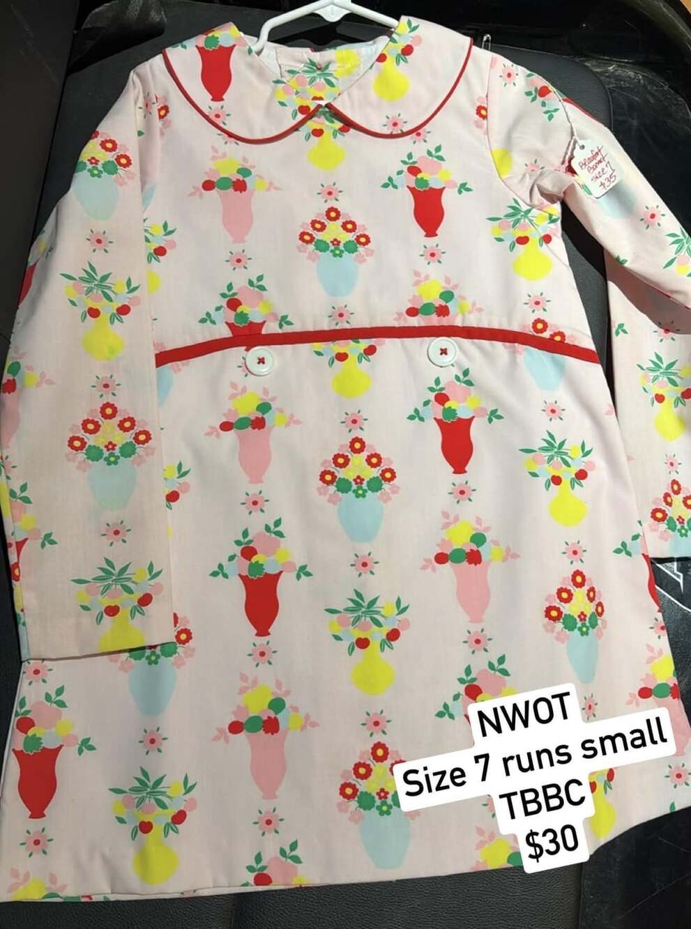 The Beaufort Bonnet Company Dress Size 7 Pink Floral Vase Print NWOT